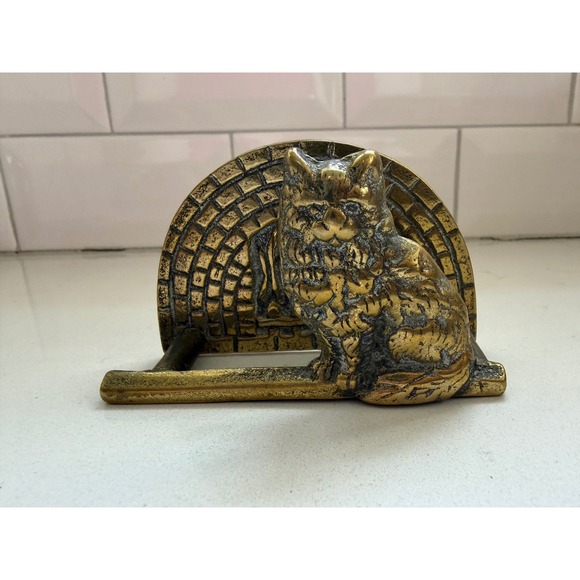 Unbranded Other - Vintage Brass Cat Letter Holder Napkin Stand Fireplace Feline Desk Decor